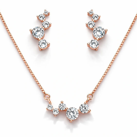 925 Sterling Silver Rose Gold Plated White Crystal Pendant Set with Earrings for Women