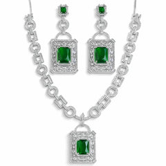 Elegant Emerald Green Crystal Pendant Necklace Set with Earrings | AD Artificial Bridal Jewellery