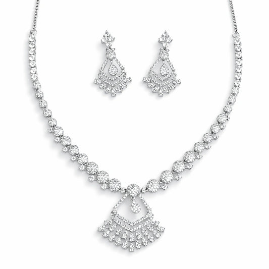 White Stone Necklace Set with Earrings for Women | American Diamond Artificial Jewellery Party Wear