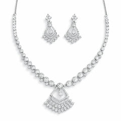 White Stone Necklace Set with Earrings for Women | American Diamond Artificial Jewellery Party Wear