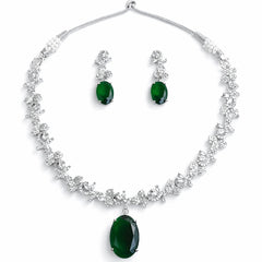 Elegant Emerald Green Crystal Necklace Set with Earrings | AD Artificial Bridal Wedding Jewellery