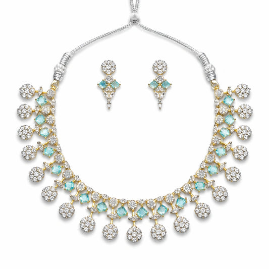 Elegant Mint Green Crystal Necklace Set with Earrings | AD Artificial Bridal Wedding Jewellery