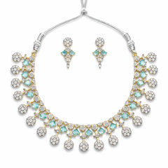 Elegant Mint Green Crystal Necklace Set with Earrings | AD Artificial Bridal Wedding Jewellery
