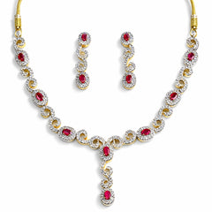 Red Stone Necklace Set with Earrings for Women | American Diamond Artificial Jewellery Party Wear