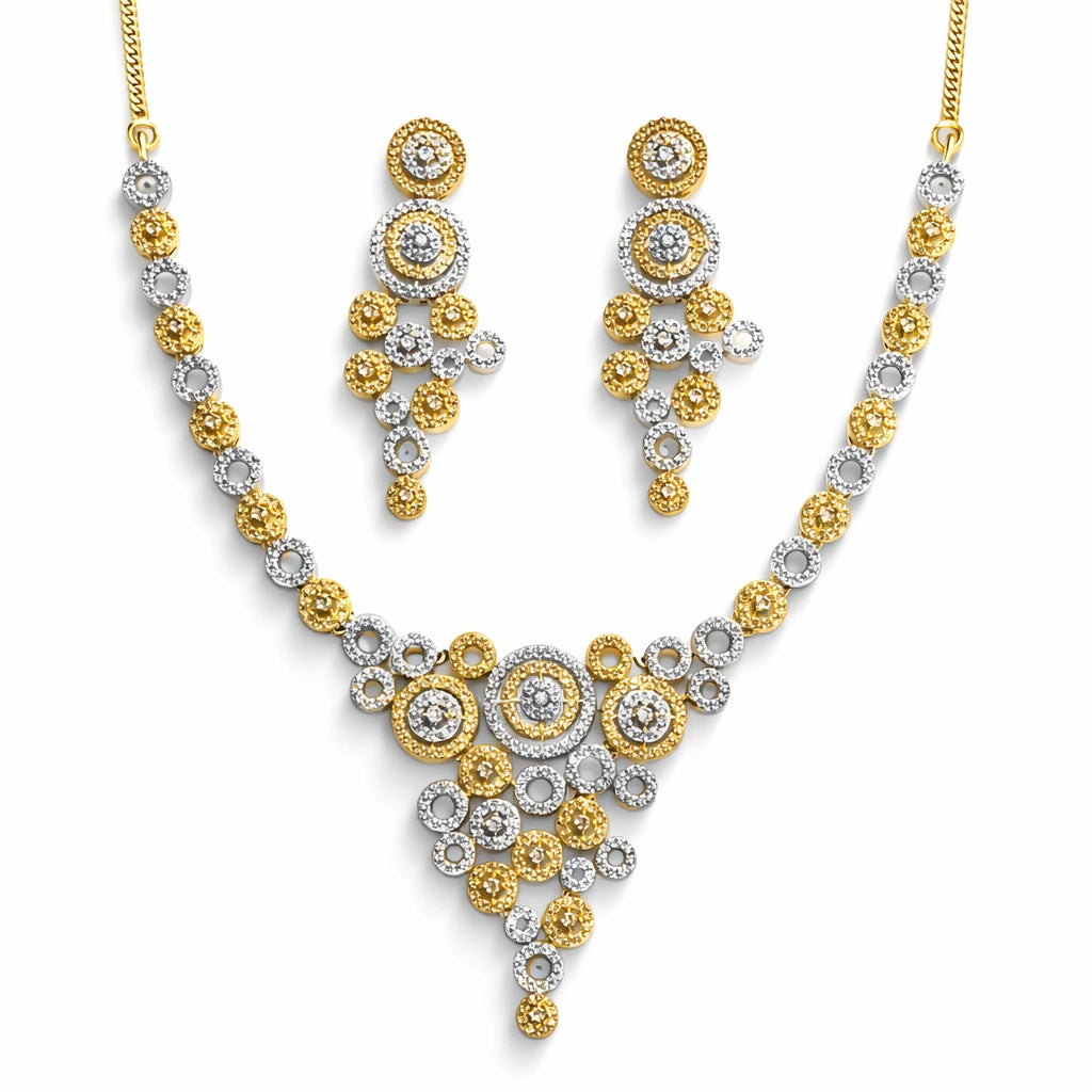 Gold Tone Necklace Set with Earrings for Women | American Diamond Artificial Jewellery Party Wear