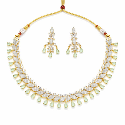 Elegant Mint Green Drop Necklace Set with Earrings | Artificial Bridal Wedding Jewellery