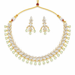 Elegant Mint Green Drop Necklace Set with Earrings | Artificial Bridal Wedding Jewellery