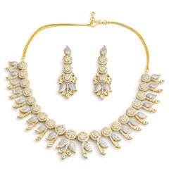 Gold Tone Necklace Set with Earrings for Women | American Diamond Artificial Jewellery Party Wear