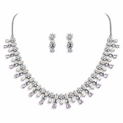 Pink Drop Necklace Set with Earrings for Women | American Diamond Artificial Jewellery Party Wear