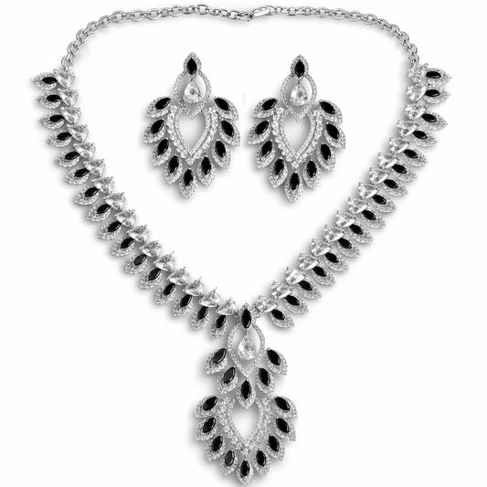 Black & White Stone Necklace Set with Earrings for Women | American Diamond Artificial Jewellery Party Wear