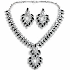 Black & White Stone Necklace Set with Earrings for Women | American Diamond Artificial Jewellery Party Wear