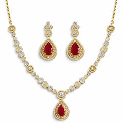 Elegant Ruby Red Teardrop Necklace Set with Earrings | AD Artificial Bridal Wedding Jewellery