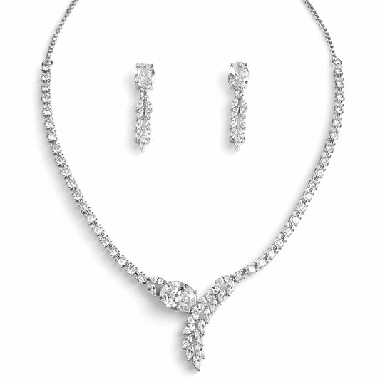 Elegant White Crystal AD Necklace Set with Earrings | Artificial Bridal & Wedding Jewellery