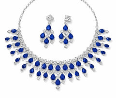 Blue Stone Choker Necklace Set with Earrings | American Diamond Artificial Bridal Jewellery