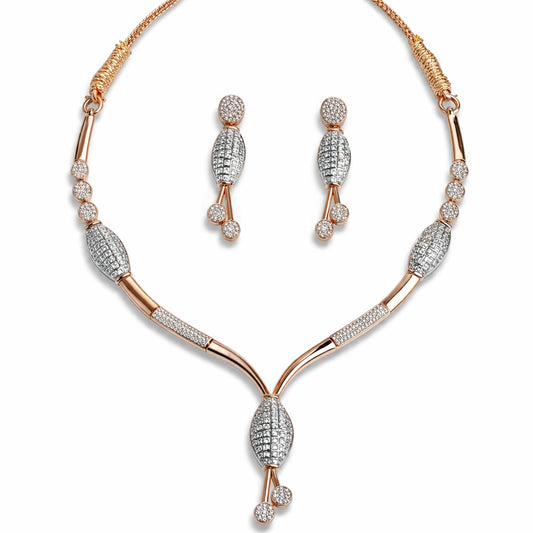 Rose Gold Designer Necklace Set with Earrings | American Diamond Artificial Jewellery for Women