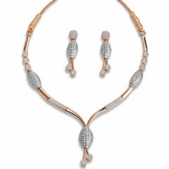 Rose Gold Designer Necklace Set with Earrings | American Diamond Artificial Jewellery for Women