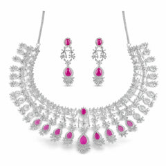 Pink Stone Choker Necklace Set with Earrings | American Diamond Bridal Artificial Jewellery