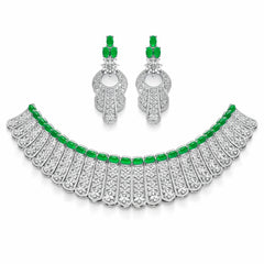 Elegant Green Emerald Style Stone Choker Set with Earrings | Luxury AD Wedding Jewellery