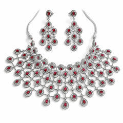 Luxury Ruby Red Stone Statement Choker Set with Earrings | Heavy Bridal AD Jewellery