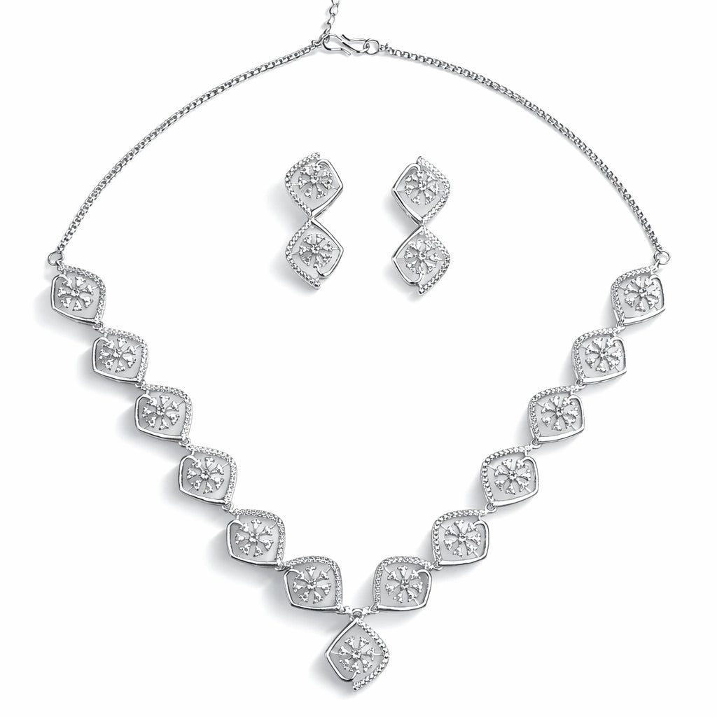 Geometric Design AD Necklace Set with Earrings | Artificial Minimal Party Wear Jewellery for Women