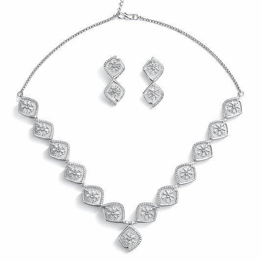 Geometric Design AD Necklace Set with Earrings | Artificial Minimal Party Wear Jewellery for Women