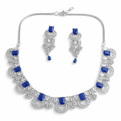 Blue Stone Necklace Set with Earrings for Women | American Diamond Artificial Jewellery Party Wear