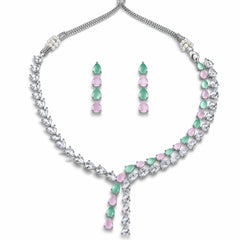Multicolor Stone Necklace Set with Earrings for Women | American Diamond Artificial Jewellery Party Wear