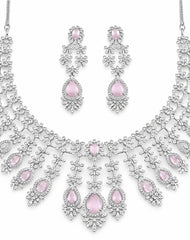Elegant Pink Crystal Choker Necklace Set with Earrings | AD Artificial Bridal Wedding Jewellery