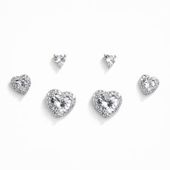 925 Sterling Silver 3 Pair Stud Earrings Set | Heart & Triangle CZ Earrings