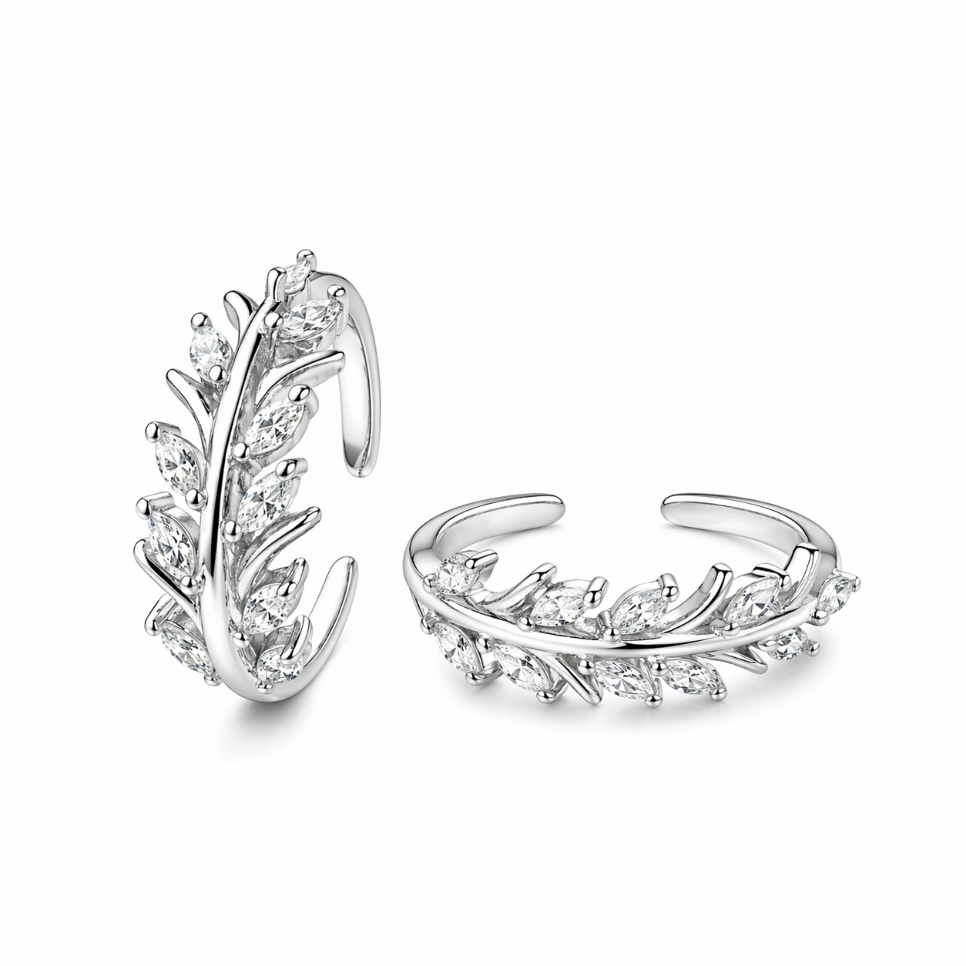 925 Sterling Silver Luxury Leaf Adjustable Ring