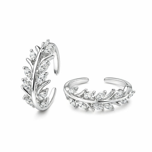 925 Sterling Silver Luxury Leaf Adjustable Ring