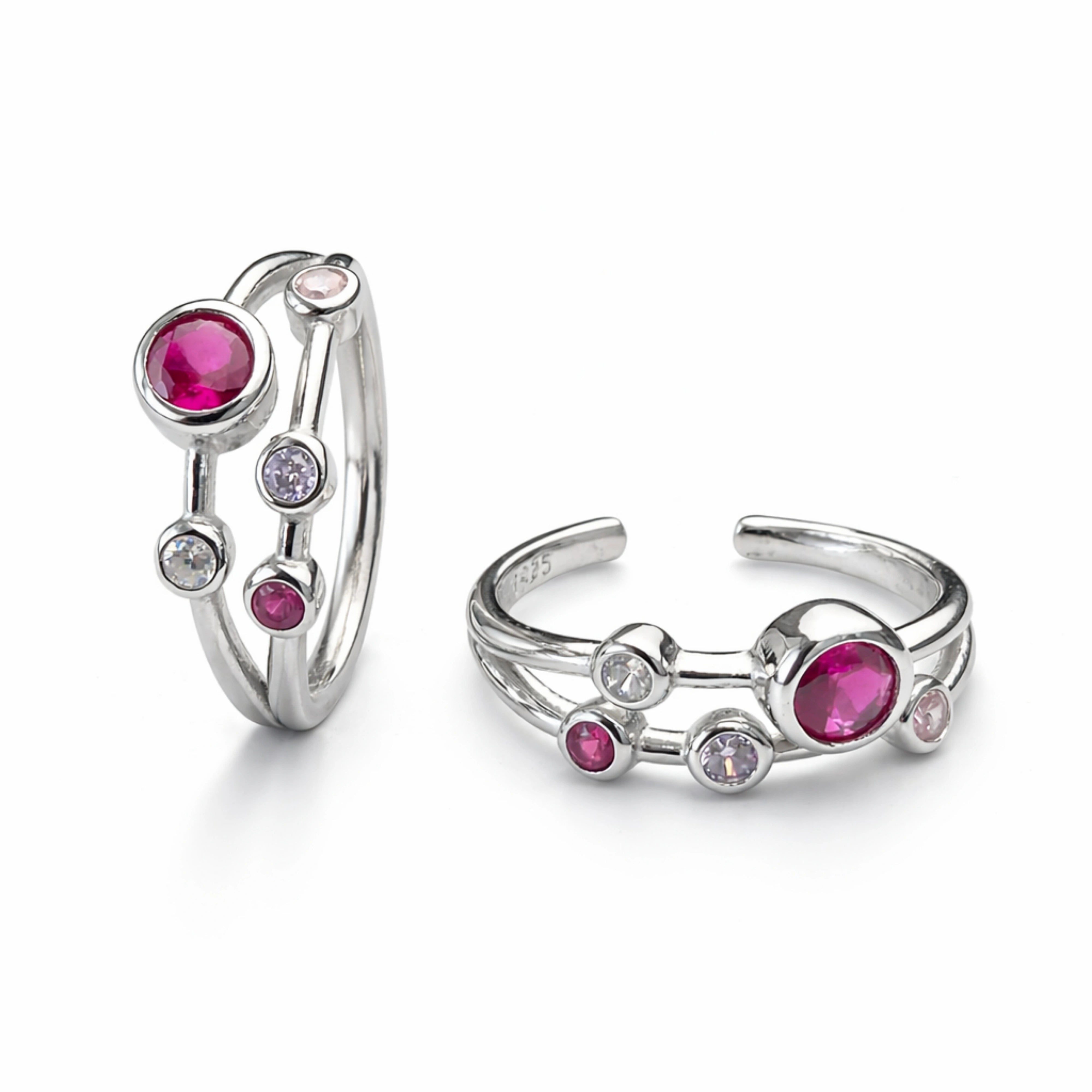 925 Sterling Silver Ruby Pink Adjustable Toe Ring