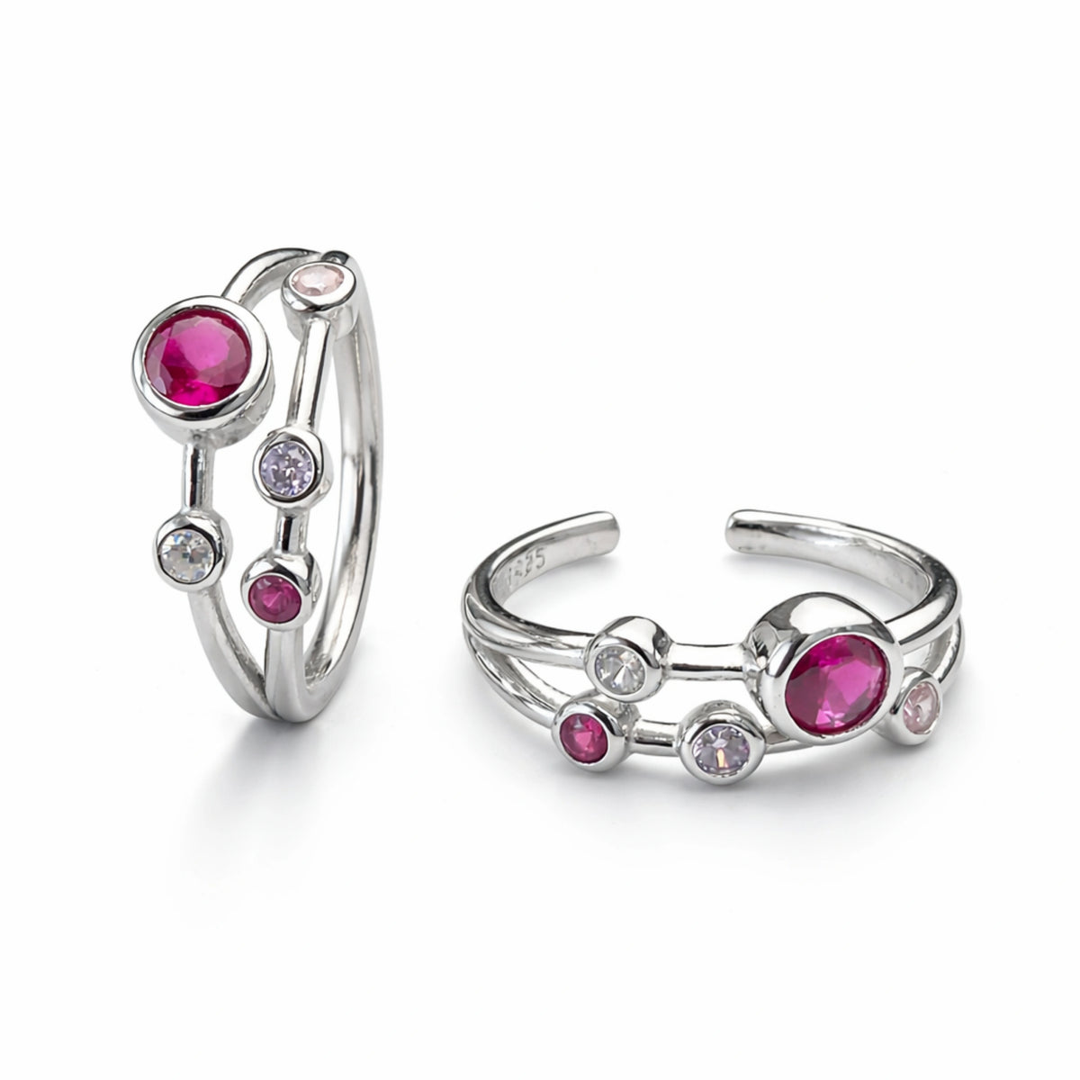 925 Sterling Silver Ruby Pink Adjustable Toe Ring