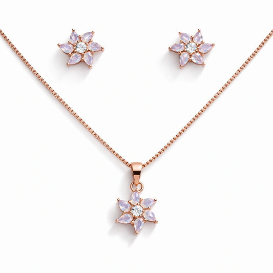 925 Sterling Silver Rose Gold Plated Flower Pendant Set with Stud Earrings for Women