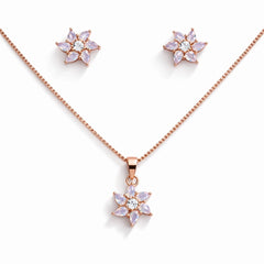 925 Sterling Silver Rose Gold Plated Flower Pendant Set with Stud Earrings for Women
