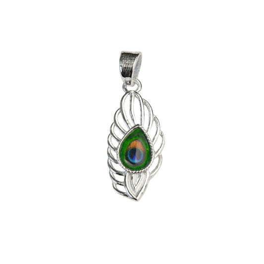 925 Sterling Silver Peacock Feather Pendant with Mor Pankh Stone Design
