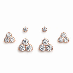 925 Sterling Silver Rose Gold Cluster Earrings Set | 3 Pair CZ Stud Trio