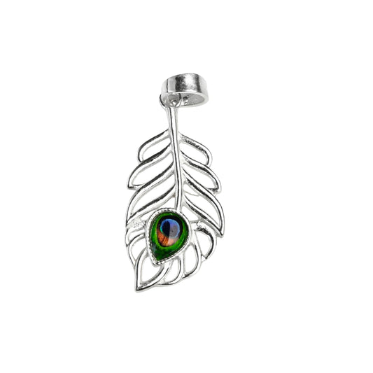 925 Sterling Silver Peacock Feather Pendant with Mor Pankh Multicolor Stone