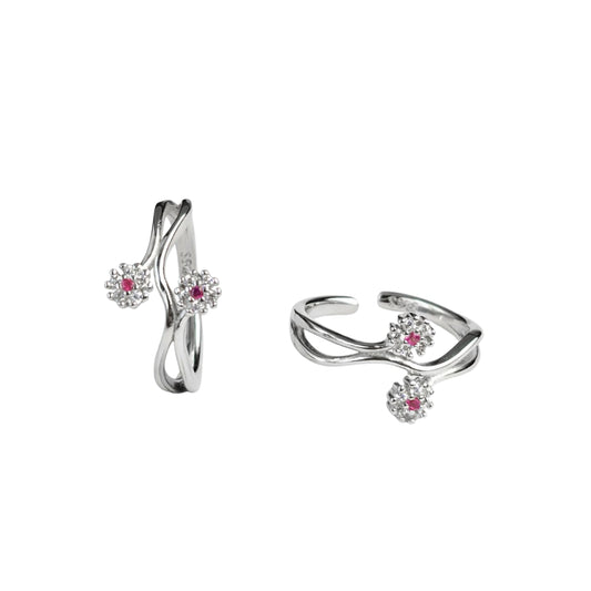 925 Sterling Silver Floral Toe Ring with Pink CZ