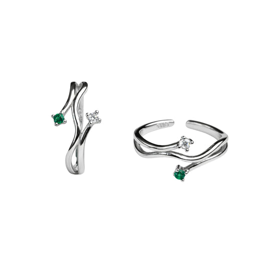 925 Sterling Silver Dual Stone Toe Ring with Green CZ
