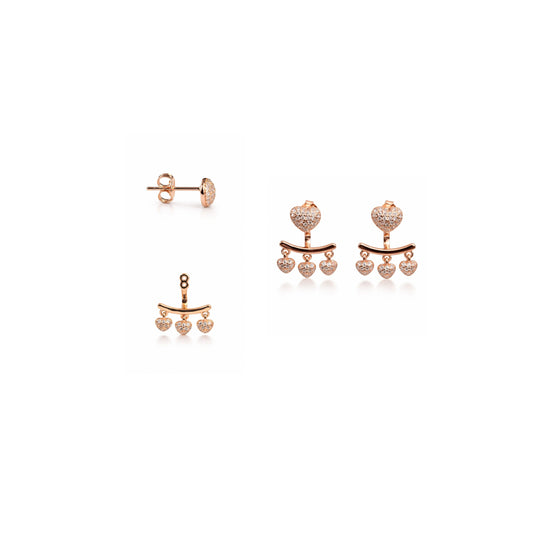 925 Sterling Silver Rose Gold Heart Dangle Stud Earrings with CZ Stones
