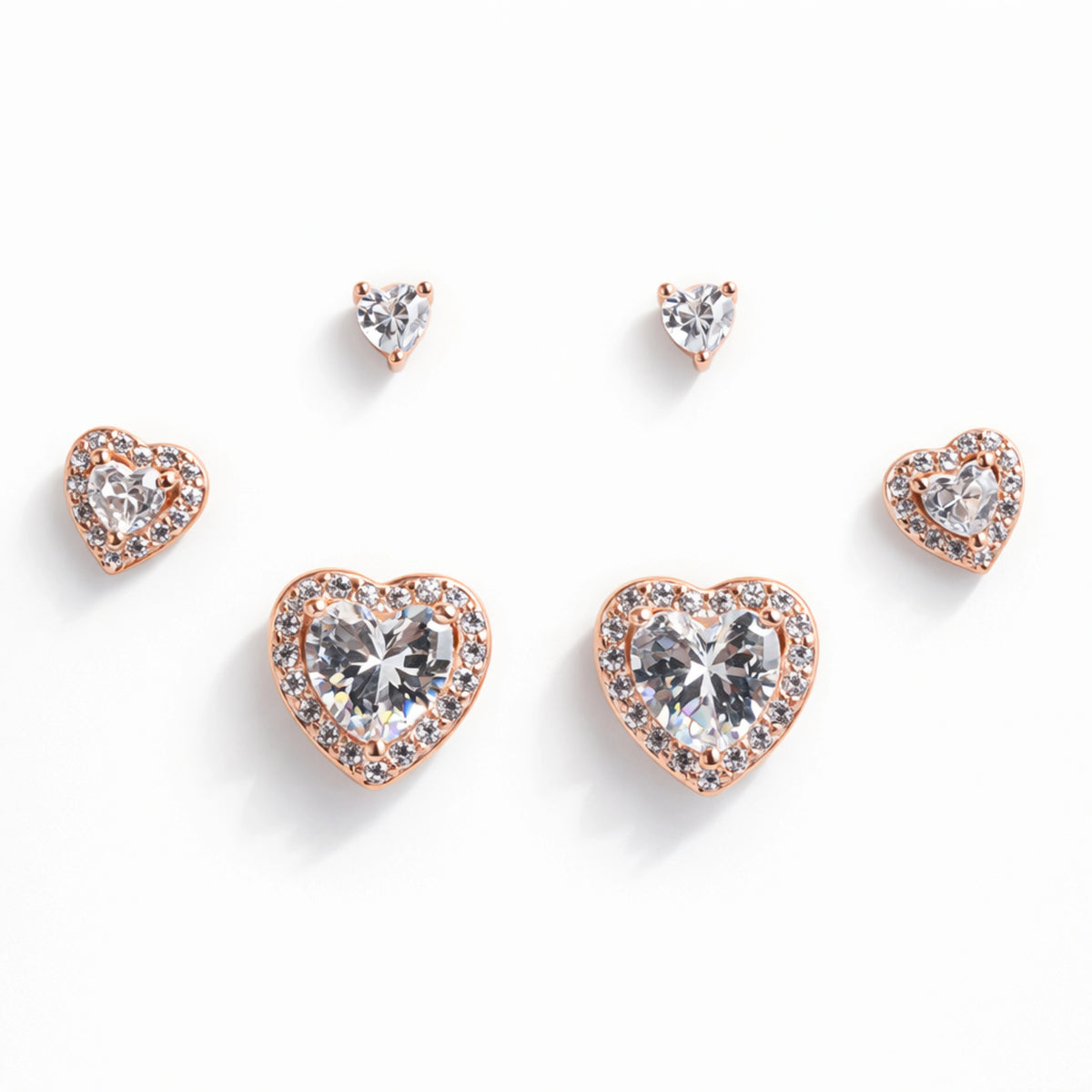 925 Sterling Silver Rose Gold Triangle Earrings Set | 3 Pair CZ Stud Earrings