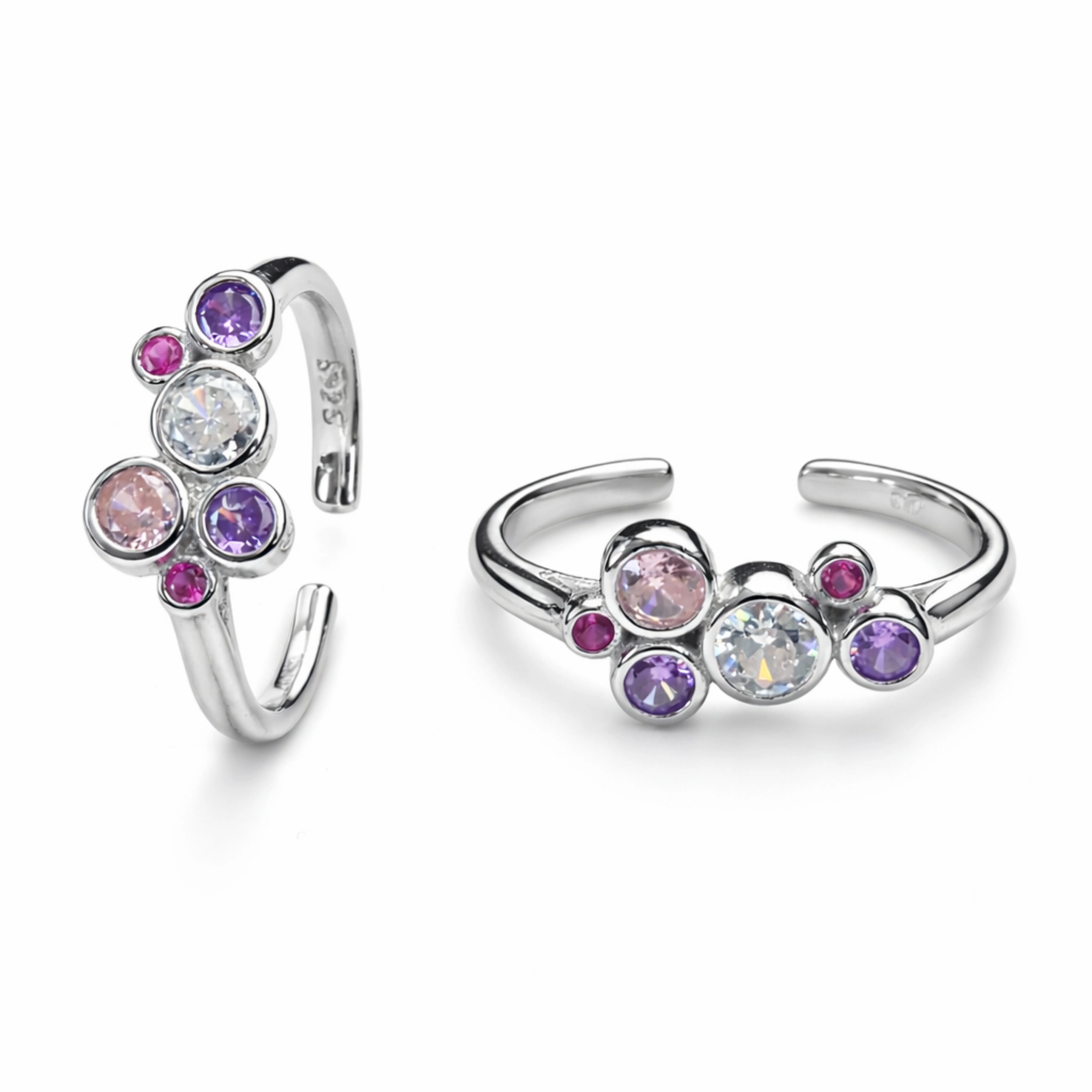 925  Silver close setting multicolor Adjustable Toe Ring