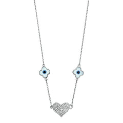 925 Sterling Silver Evil Eye Clover Heart Necklace