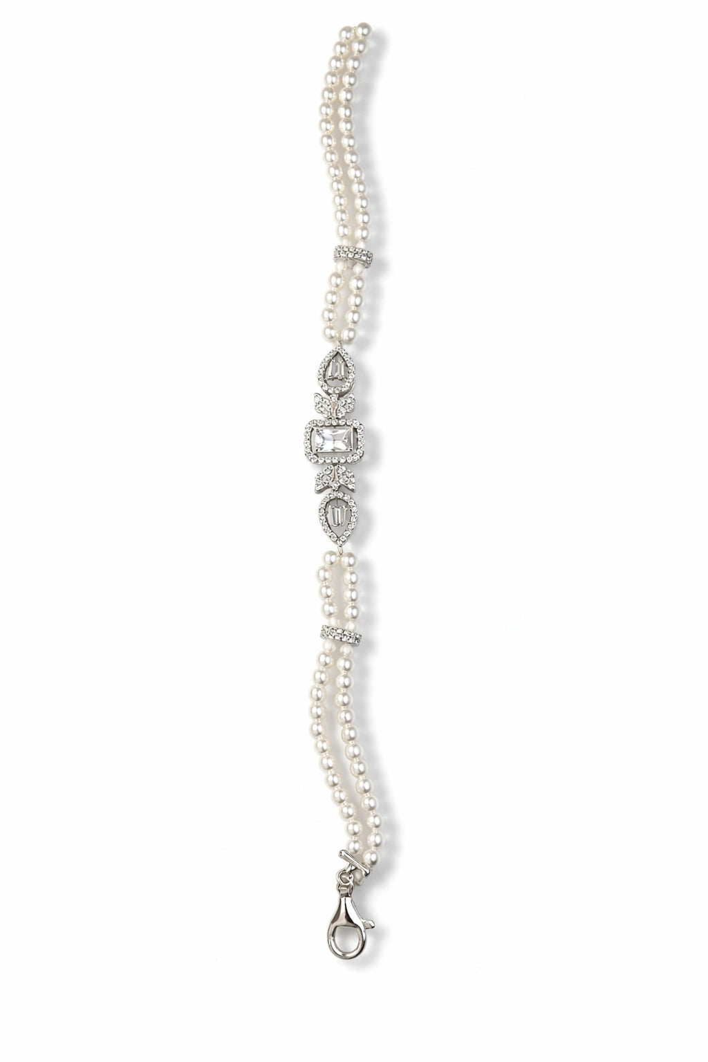 925 Sterling Silver Pearl Bracelet with CZ Crystal Charm