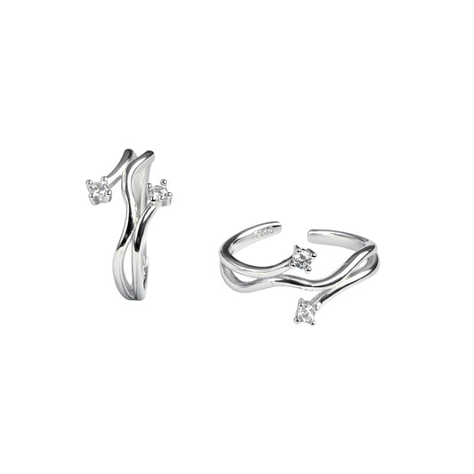 925 Sterling Silver Double Wave Adjustable Toe Ring with White CZ