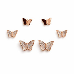 925 Sterling Silver Rose Gold Butterfly Earrings Set | CZ Stud Trio