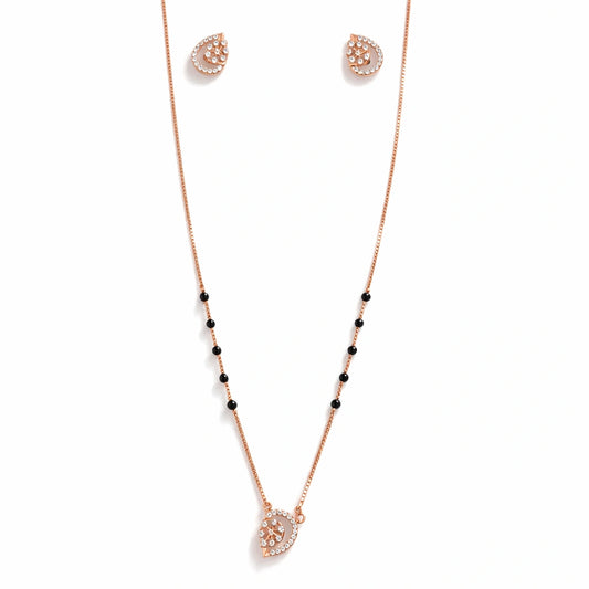 925 Sterling Silver Rose Gold Mangalsutra Set with Earrings