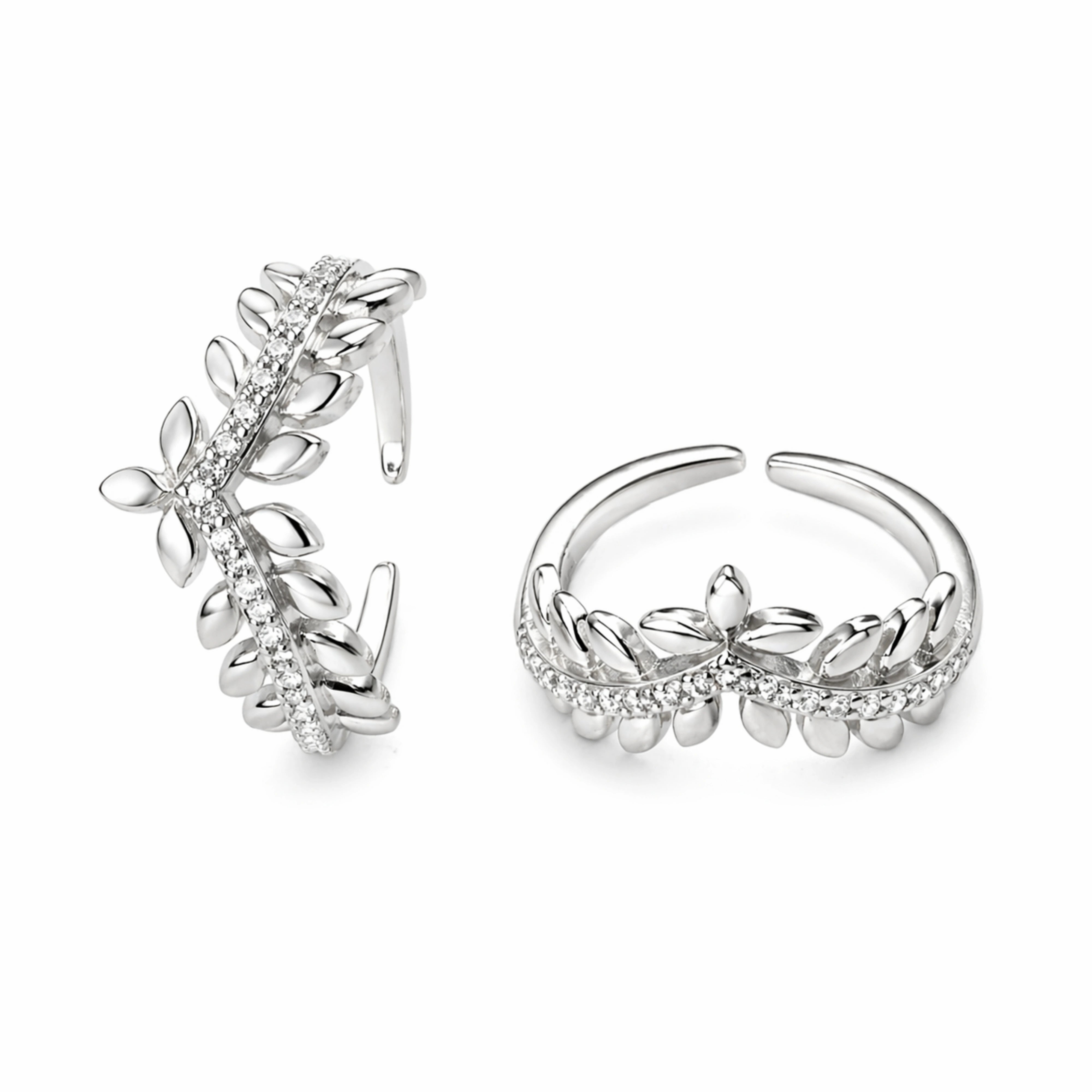 925 Sterling Silver Floral Vine Adjustable Ring