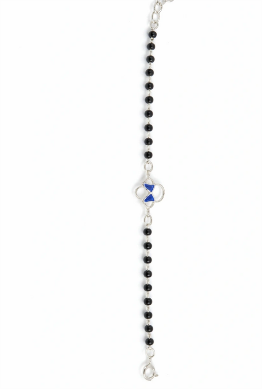925 Sterling Silver Traditional Nazariya Bracelet with Black Beads
